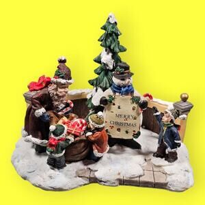 Victorian Village Collectibles Santa And Snowman With Children 2001 Edition